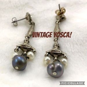 YOSCA SILVER PEARL STUD DANGLE EARRINGS VINTAGE